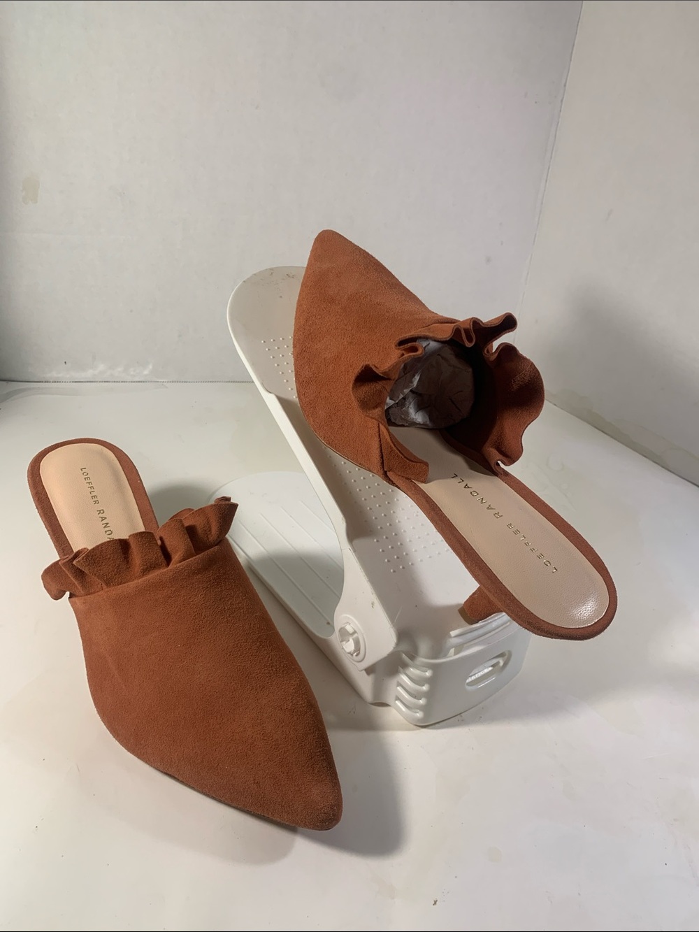 Loeffler Randall Rusty Tan "Berkeley" Ruffled Suede Pointed Mule